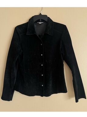 New Frontier Black 100% Leather Western Style Button Down Shirt Size L